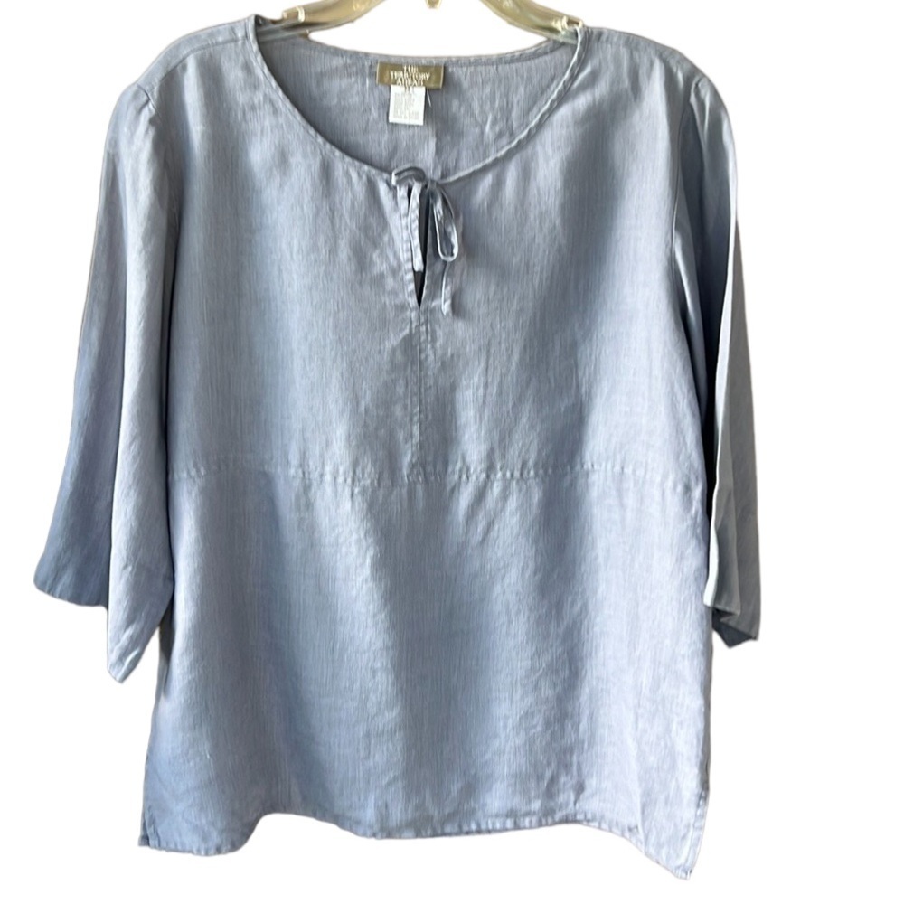 The Territory Ahead 100% Linen Blueish Gray 3/4 Sleeve Boxy Lagenlook Blouse M